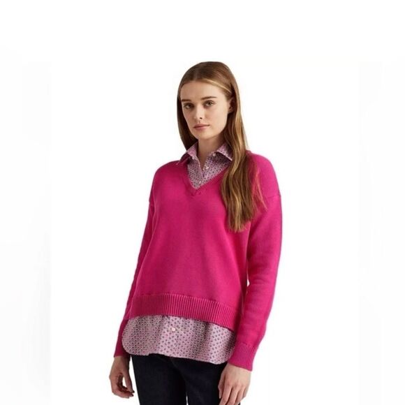 RALPH LAUREN Layered Sweater Twofer Shirt Pink Green Paisley Sz M - Picture 1 of 11